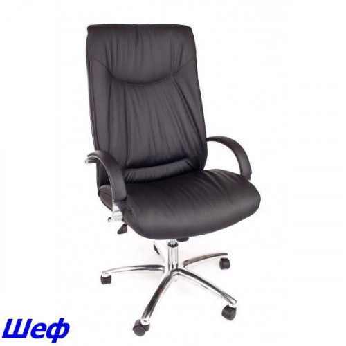 Кресло руководителя Шеф эко кожа черная, МУЛЬТИ ТОП-ГАН, ХРОМ