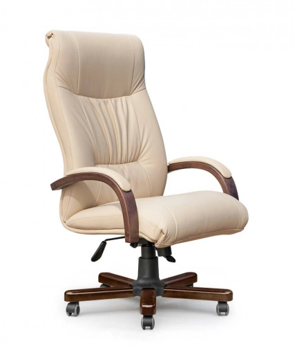 Кресло руководителя Амбассадор нат кожа крем/дерево МТГ ИМ