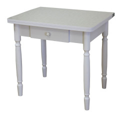 Стол обеденный ЛС-831 с ящиком (Лен 1312/ ноги Белые точеные/кромка+царги белый)