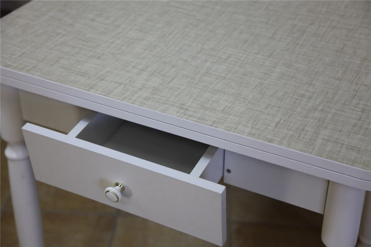 Стол обеденный ЛС-831 с ящиком (Лен 1312/ ноги Белые точеные/кромка+царги белый)