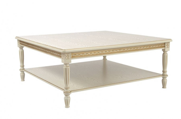 Стол журнальный "Луиджи-16" (слоновая кость 1013/патина золото / 110х110хН45)