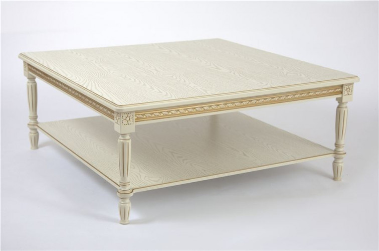 Стол журнальный "Луиджи-16" (слоновая кость 1013/патина золото / 110х110хН45)