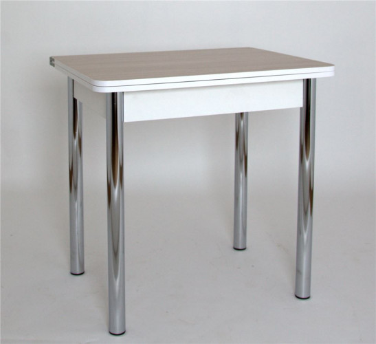 Стол обеденный ЛС-831  (ЛДСП/Ясень шимо св/ ноги Хром/ царги + кромка белый)