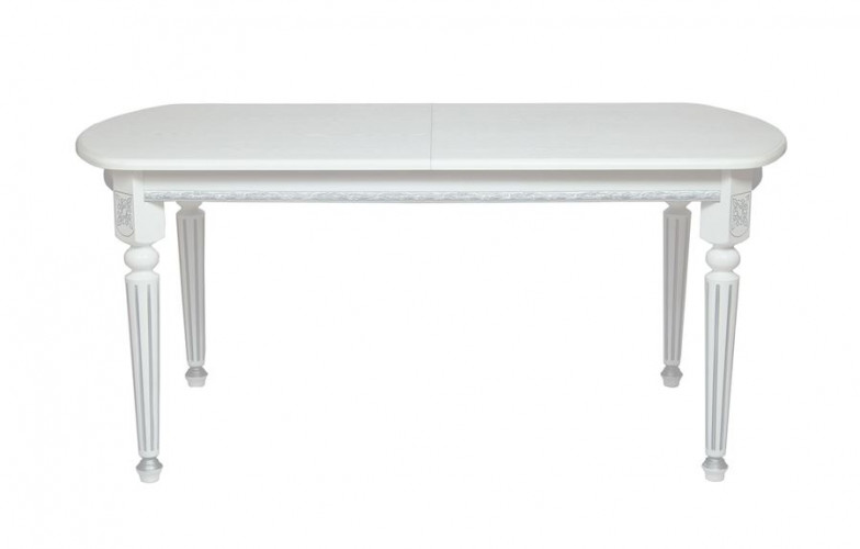 Стол овальный "Милорд-170" (90х170х220 / белый/патина серебро)