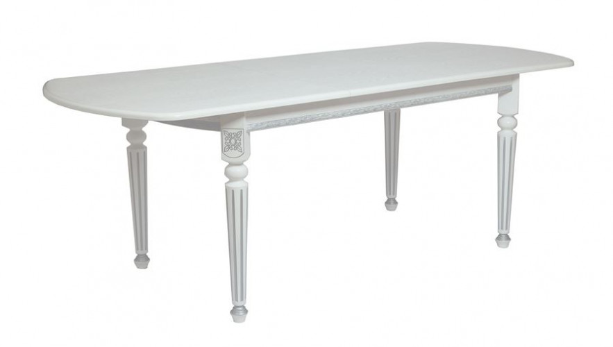 Стол овальный "Милорд-170" (90х170х220 / белый/патина серебро)