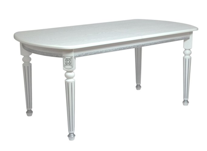 Стол овальный "Милорд-170" (90х170х220 / белый/патина серебро)