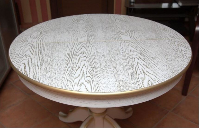 Стол обеденный Круглый d91(Белый/патина золото/массив березы, МДФ, ШПОН) RB