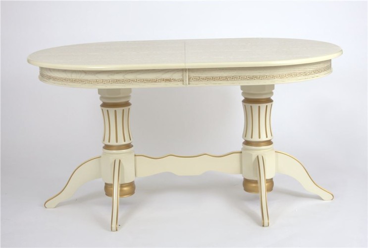 Стол овальный "Милорд-150" (90х150х200 / слоновая кость 1013/патина золото)