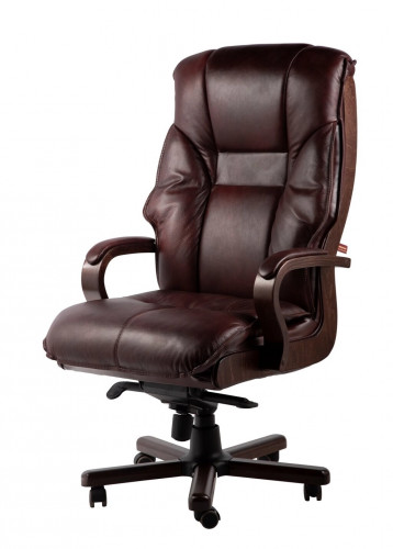 Кресло руководителя Честер нат кожа коричневая МБ, дерево ИМ