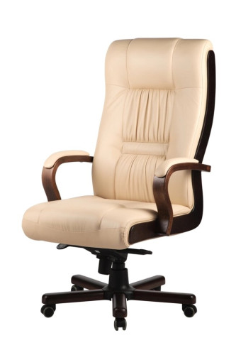 Кресло руководителя Магистр нат кожа белая/дерево МБ