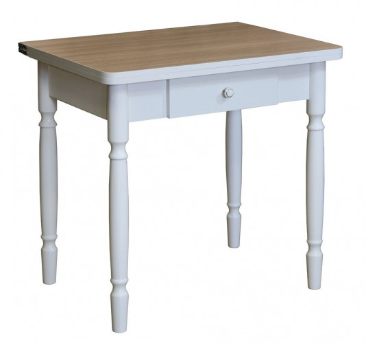 Стол обеденный ЛС-831 с ящиком (ЛДСП/Ясень шимо/ кромка+царги Белый/ ноги Белые)
