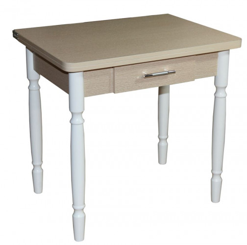 Стол обеденный ЛС-831 с ящиком (ЛДСП/Дуб беленый/ кромка+царги дуб беленый/ ноги Белые)