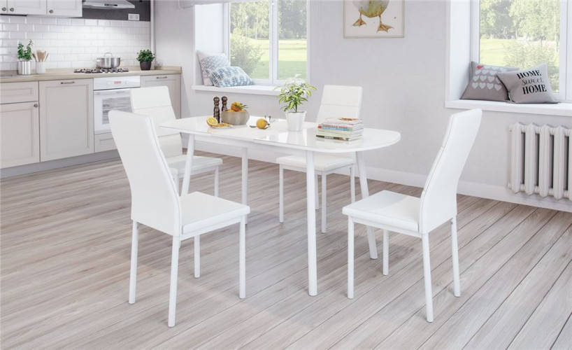 РАУНД Стол раздвижной со стеклом 94(124)х64, Белый/Белый