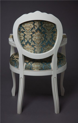 Кресло "Милорд-12" (1013+патина золото/ткань Андрис бирюза Вензель) слоновая кость)