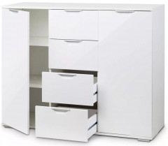 Комод Лайн-4 (Белый/Белый глянец)