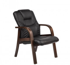 Конференц кресло Георг нат кожа черная/дерево ИМ