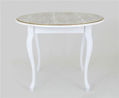 Стол обеденный "1000-D" (круглый/ матовый + патина золото) Белый
