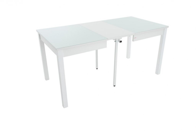 Стол "Токио-2" раздвижной стекло Белый/ЛДСП Белый/Каркас белый Муар/ноги №3 Тон 9 Белый)