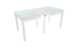 Стол "Токио-2" раздвижной стекло Белый/ЛДСП Белый/Каркас белый Муар/ноги №3 Тон 9 Белый)