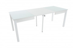 Стол "Токио-2" раздвижной стекло Белый/ЛДСП Белый/Каркас белый Муар/ноги №3 Тон 9 Белый)