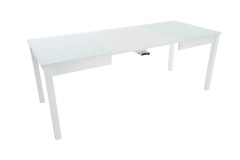 Стол "Токио-2" раздвижной стекло Белый/ЛДСП Белый/Каркас белый Муар/ноги №3 Тон 9 Белый)