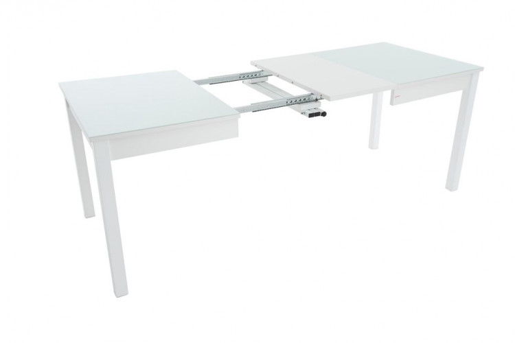 Стол "Токио-2" раздвижной стекло Белый/ЛДСП Белый/Каркас белый Муар/ноги №3 Тон 9 Белый)