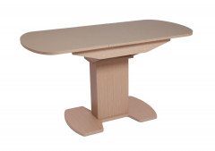 Стол "Корсика 110 " (110/141,5 х 70/стекло MATTE каппучино/пленка Дуб выбеленный/ЛДСП Дуб выбеленный)