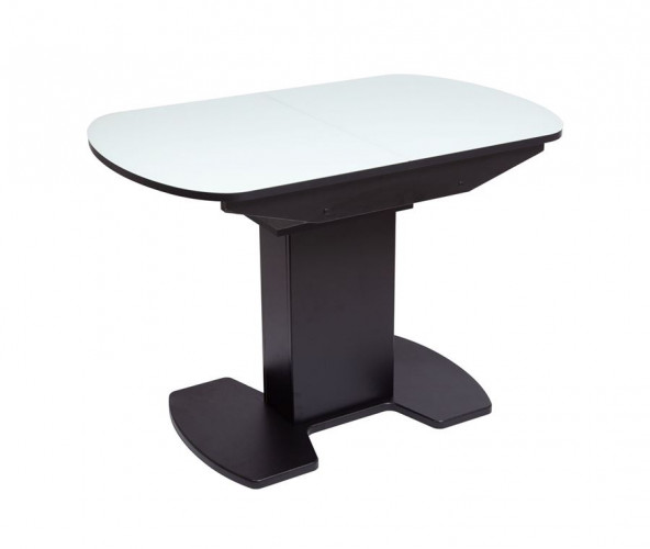 Стол "Корсика 110 " (110/141,5 х 70/стекло MATTE белое/пленка Черный мат. шагр./ЛДСП Черный)