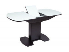 Стол "Корсика 110 " (110/141,5 х 70/стекло MATTE белое/пленка Черный мат. шагр./ЛДСП Черный)