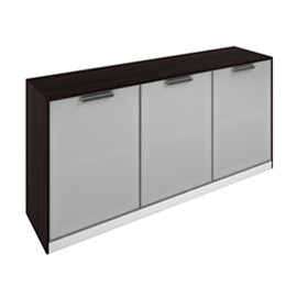 Шкаф низкий c 3 стеклянными дверками 183*44*88, шпон+стекло