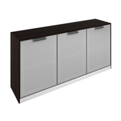 Шкаф низкий c 3 стеклянными дверками 183*44*88, шпон+стекло