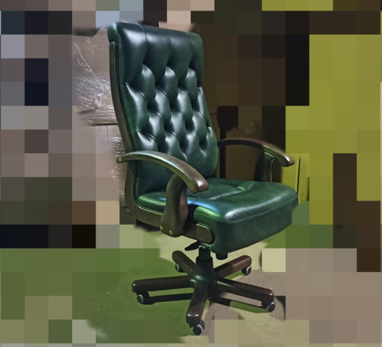 Кресло руководителя Alberto steel нат кожа зелёная/дерево ИМ