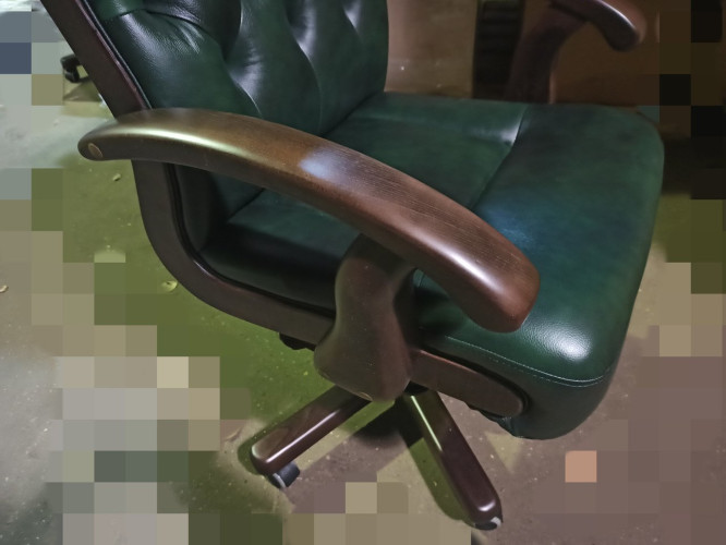 Кресло руководителя Alberto steel нат кожа зелёная/дерево ИМ