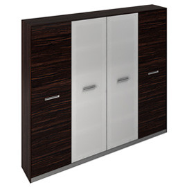 Шкаф высокий c 2 стеклянными дверьми посередине и глухими по бокам 243*44*203, шпон