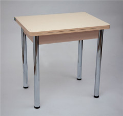 Стол обеденный ЛС-831 (Бежевые круги/ ноги Хром/кромка+царги Дуб беленый)