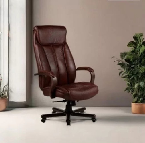 Кресло руководителя Прайм нат кожа коричневый/дерево МТГ кантри 